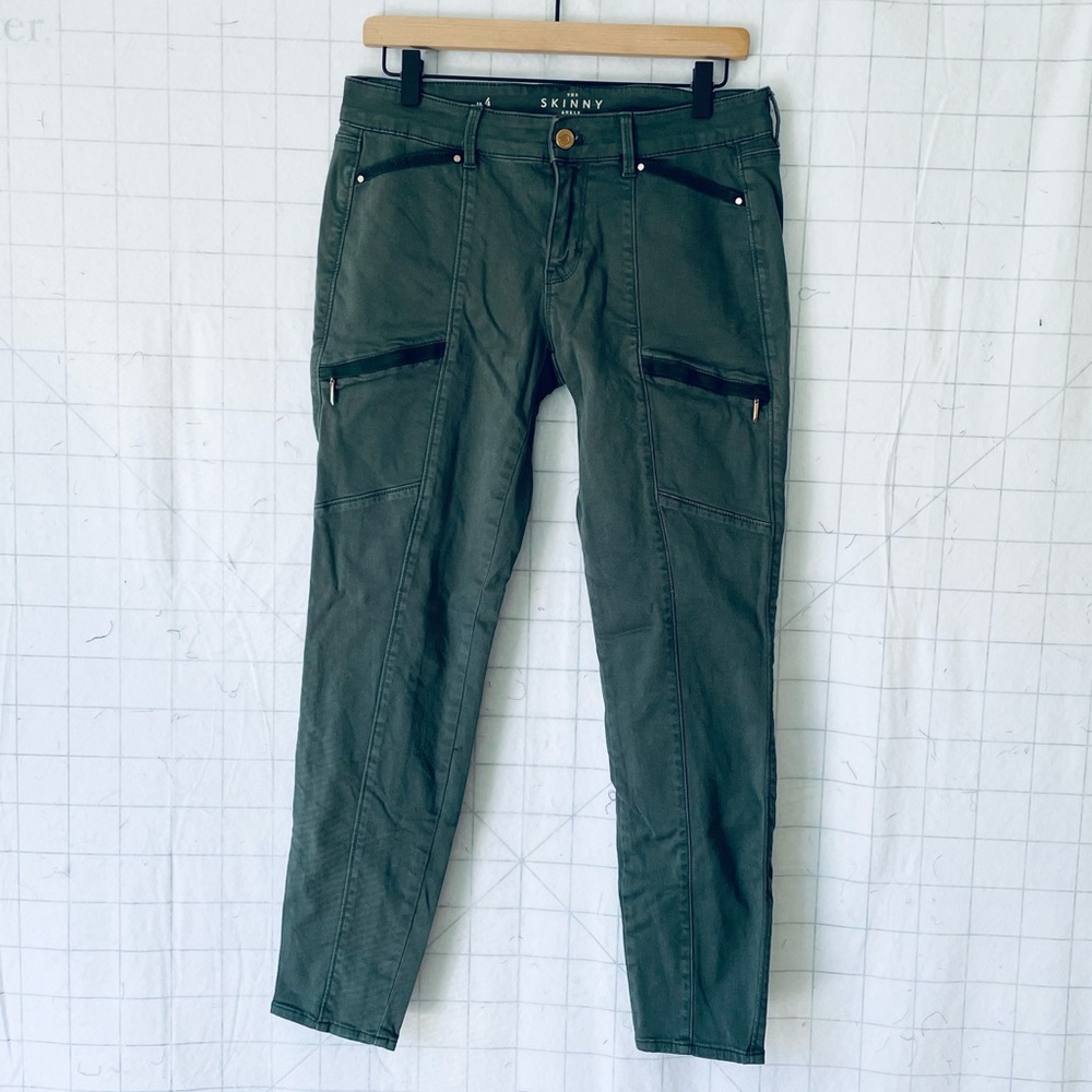 WHBM Skinny Ankle Zipper Moto Spruce Green 4
